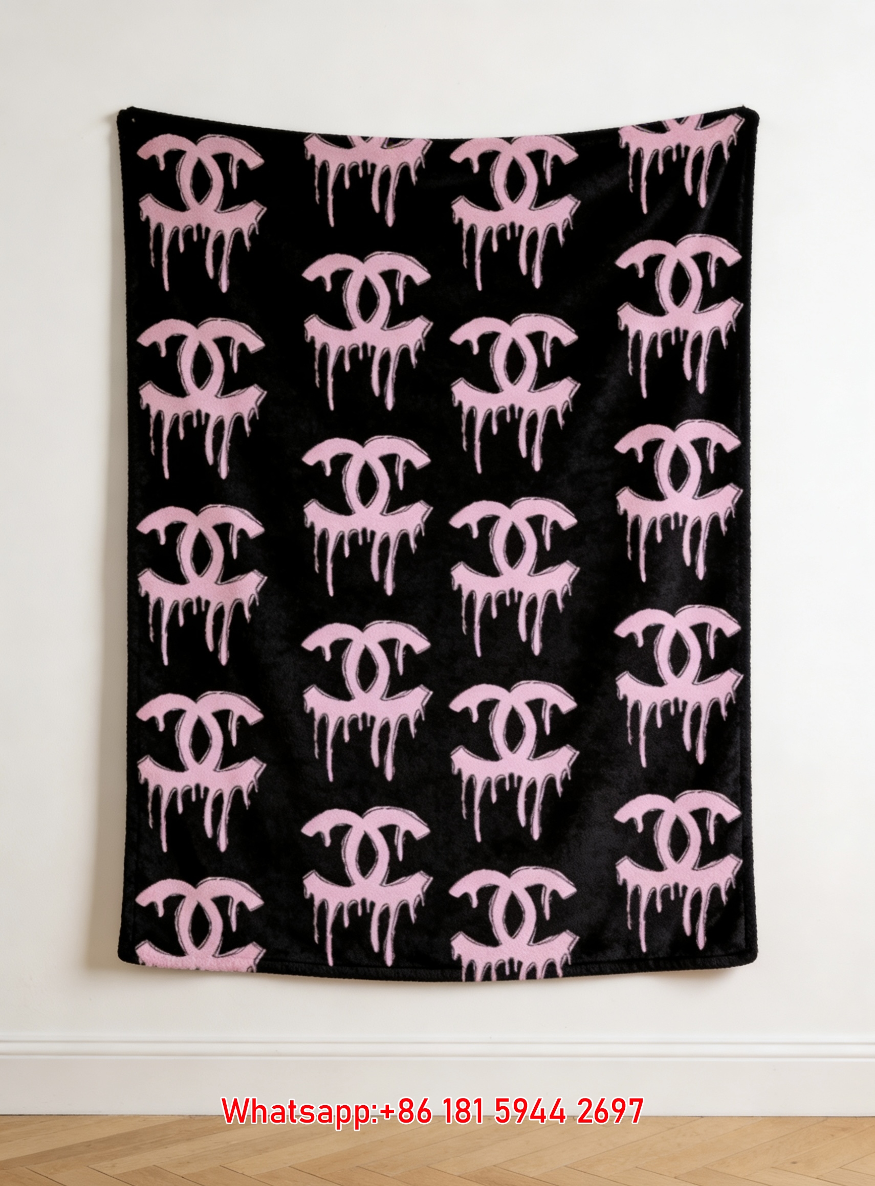 Chanel Pastel Pink Drip CC Monogram Flannel Throw Blanket IMG_7094